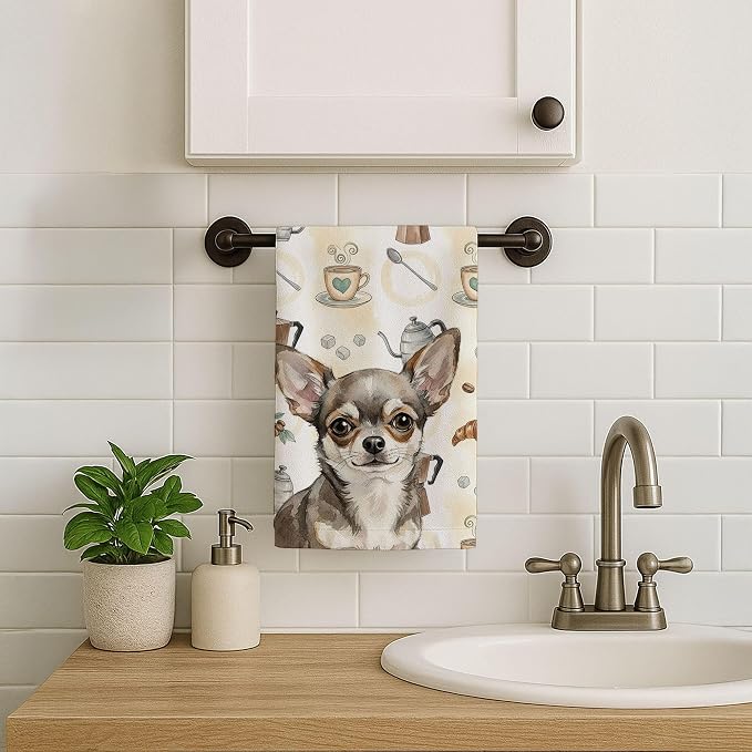 Caroline's Treasures Chihuahua Coffee Bar Kitchen Towel Velour Plush Front and - Image 7