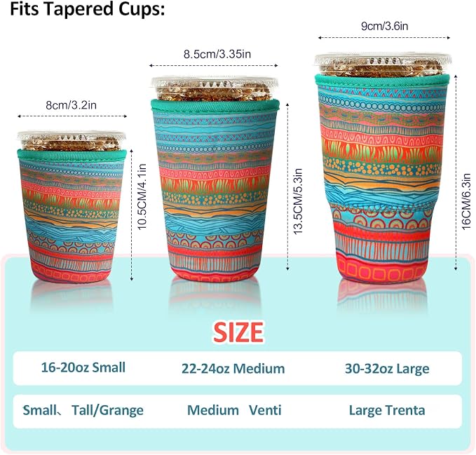 Patelai 4 Pack Reusable Iced Coffee Insulator Sleeve, Neoprene Coffee Cup Holder - Image 2