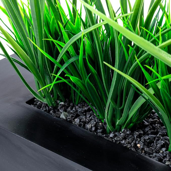 MyGift Large Artificial Green Grass Plants Potted in 14-Inch Matte Black Wood - Image 4