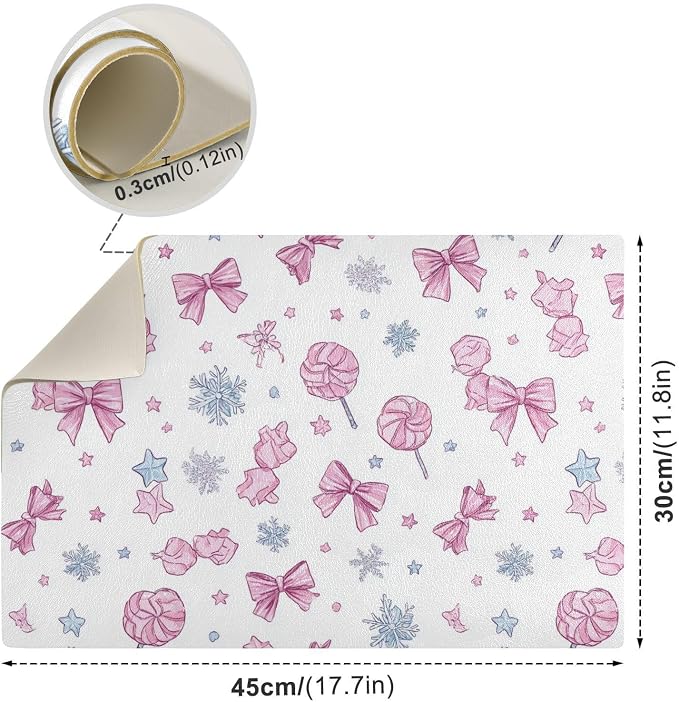 Candies Bows Stars Pink Coffee Mat Coffee Bar Maker Backed Absorbent Nonslip - Image 3