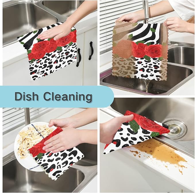 ALAZA Dish Towels Kitchen Cleaning Cloths Animal Leopard Print Zebra Dish - Image 2