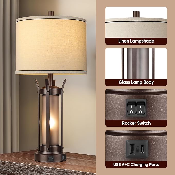 QiMH Farmhouse Table Lamps Set of 2 - Image 5
