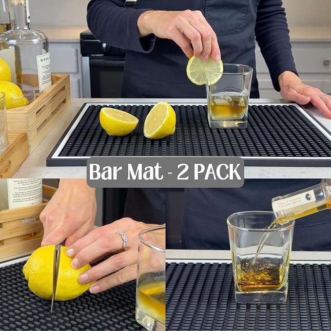 Bar Mat White Frame 18x12 in 2 Pack Silicone, Non-Slip Cocktail Mat - Image 4