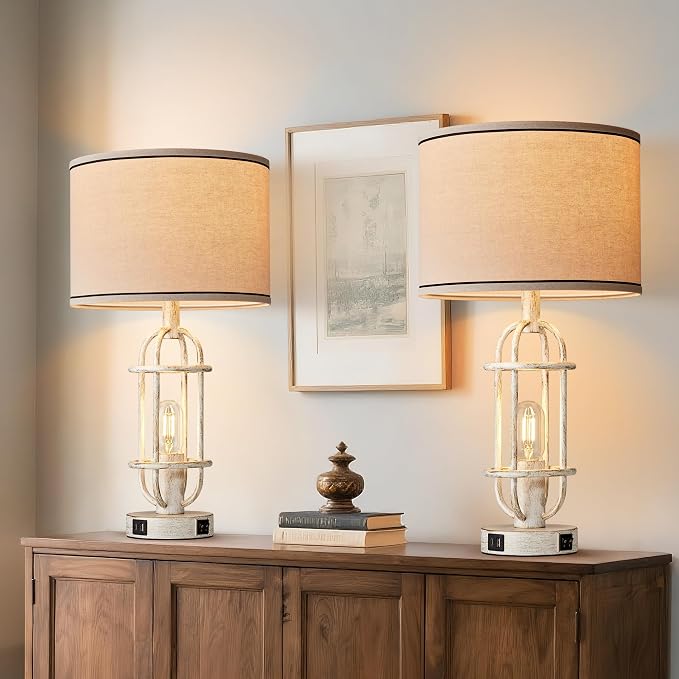 Reaketon 22.3" Farmhouse Table Lamps Set of 2, Vintage Lamps - Image 4