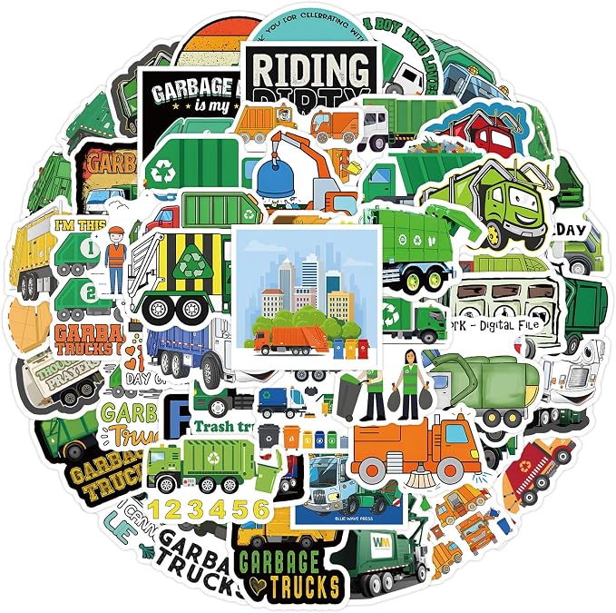 60Pcs Garbage Truck Stickers, Waterproof Vinyl Recycling Truck Decals by Unknown