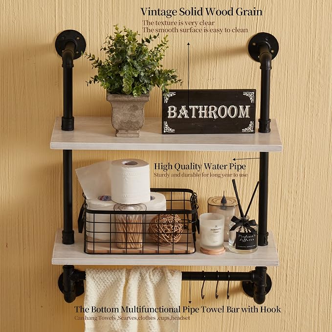 ROGMARS White Floating Shelves for Wall Bathroom 24 Inch, Industrial Pipe - Image 5