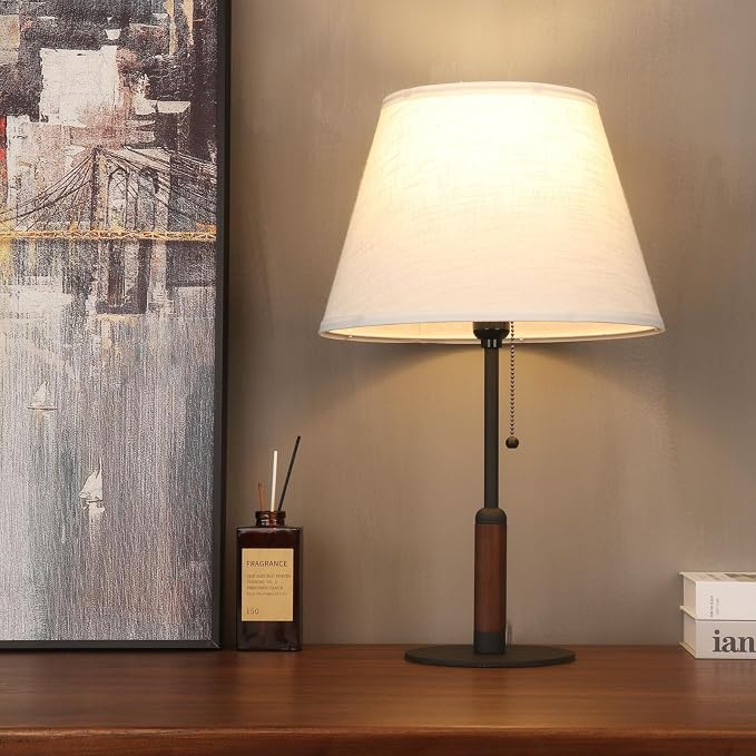 21" Modern Bedside Lamp Mid Century Table Lamp, Pull Chain Nightstand Lamp - Image 8