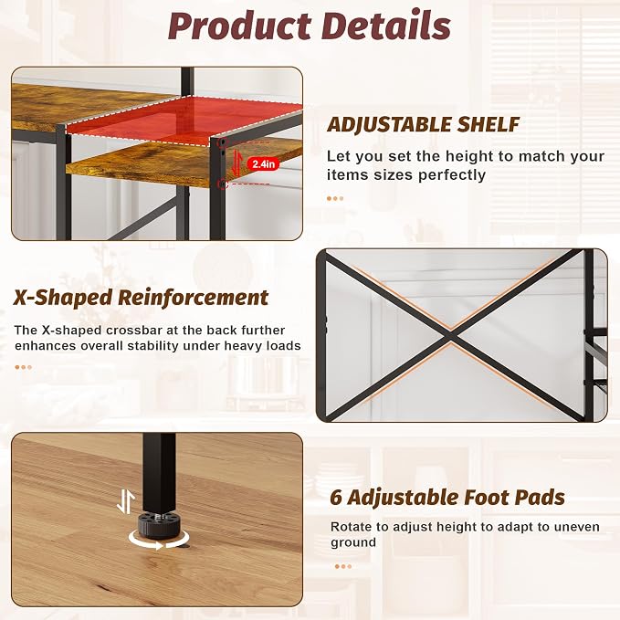 Mini Fridge Stand with Storage Shelves, Kitchen Bakers Rack, Coffee Bar - Image 8