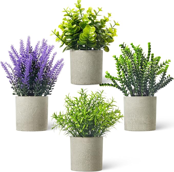 Artificial Mini Plants Set of 4, Small Faux Plants in Pots by Dominow