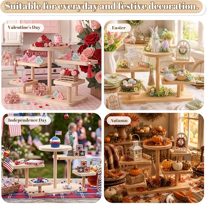 GlikCeil 5 Tiered Tray Stand Decor 5 Layer Wooden Cupcake Stand Rectangle - Image 8