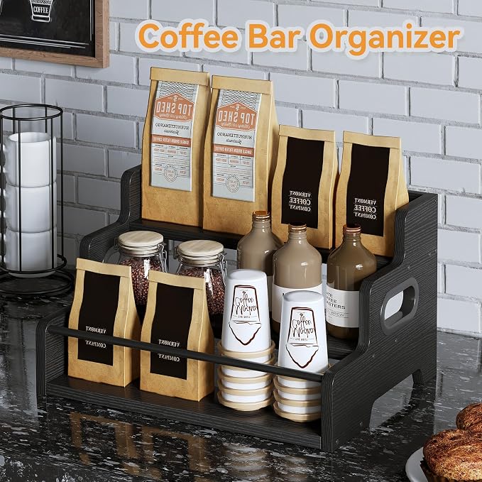 Liquor Bottle Display Shelf, 3-Tier Syrup Rack Coffee Bar Organizer, Countertop - Image 4