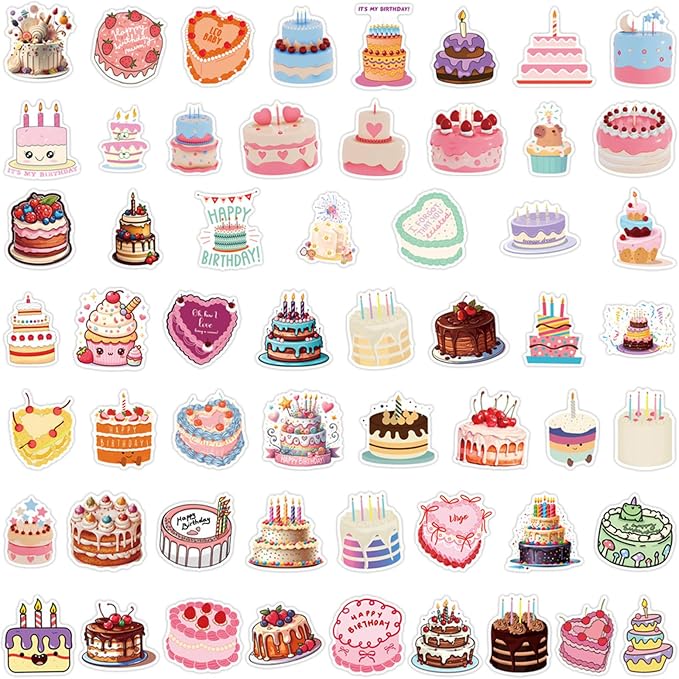 Birthday Cake Stickers 50Pcs Happy Birthday Cake Stickers - Image 5