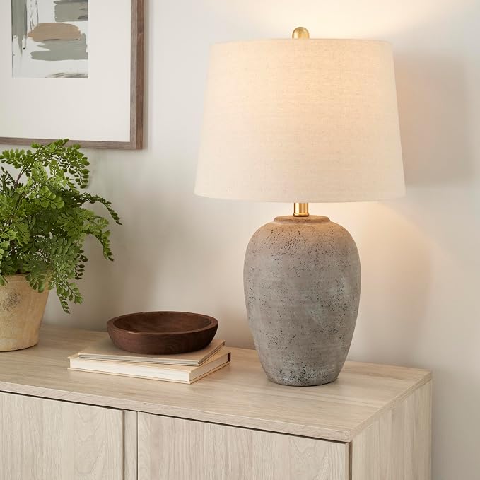 Nourison Home 23" Greyish Brown Earth Tone Rustic Farmhouse Ceramic Table Lamp - Image 4