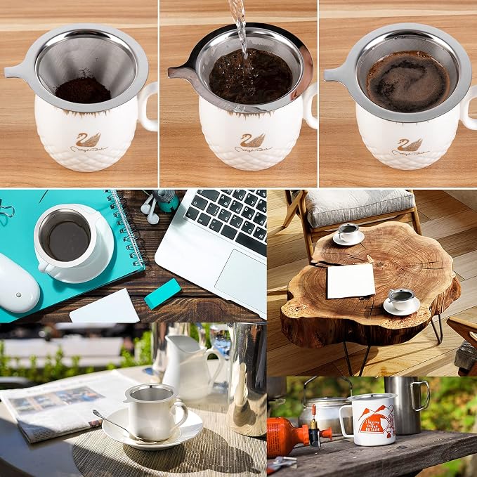 Pour Over Coffee Maker, Coffee Filter, Slow Drip Paperless Stainless Steel Cone - Image 6