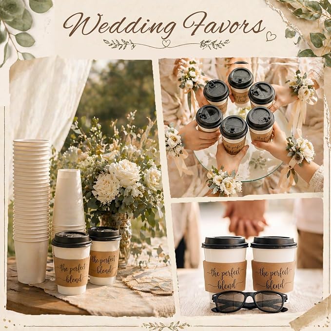 Jingmore 50 Sets 12 oz Wedding Coffee Paper Cup Sets The Perfect Blend - Image 6