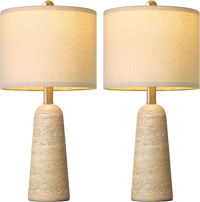 BOBOMOMO 21" Modern Table Lamps Set of 2, Warm Beige Resin Lamp - Image 2