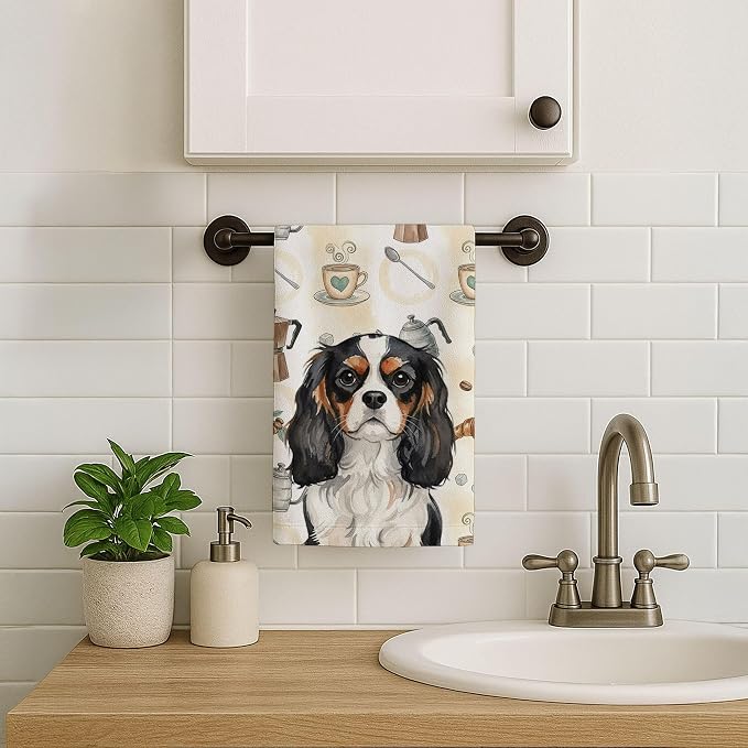 Caroline's Treasures Tricolor Cavalier Spaniel Coffee Bar Kitchen Towel Velour - Image 7