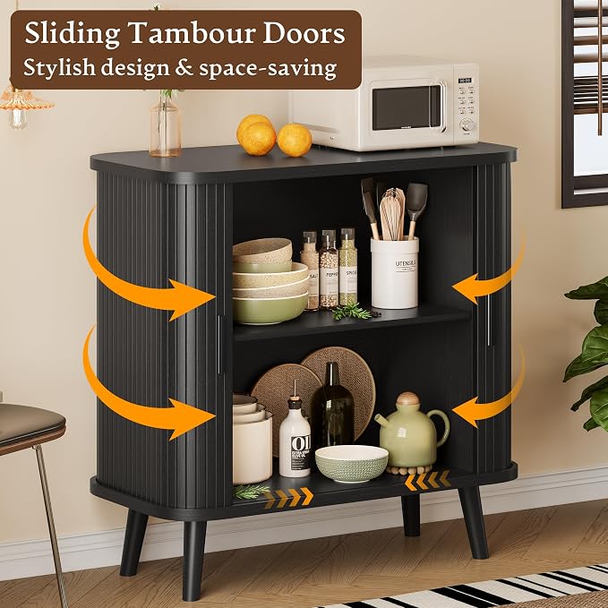 Sideboard Buffet Cabinet with Sliding Door, 31.5" Wide Fluted Modern Accent - Image 5
