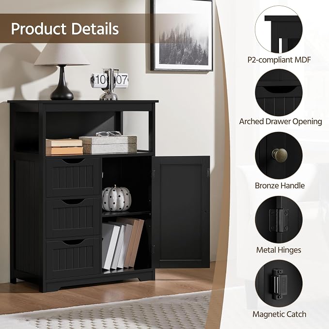 Yaheetech Bathroom Storage Cabinet Bathroom Floor Cabinet Freestanding - Image 5