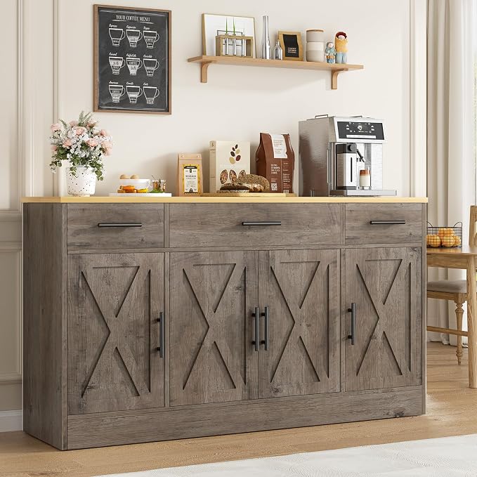 Vongrasig Buffet Cabinet with Drawers, 53” Large Sideboard Buffet Kitchen by Vongrasig