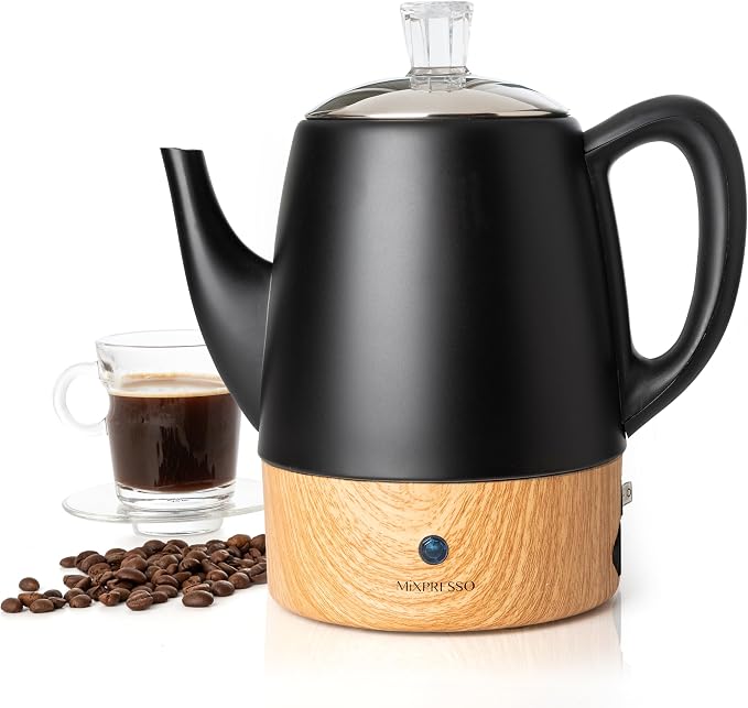 Mixpresso Black Small Electric Percolator Coffee Pot 4 Cup Stainless Steel by Mixpresso