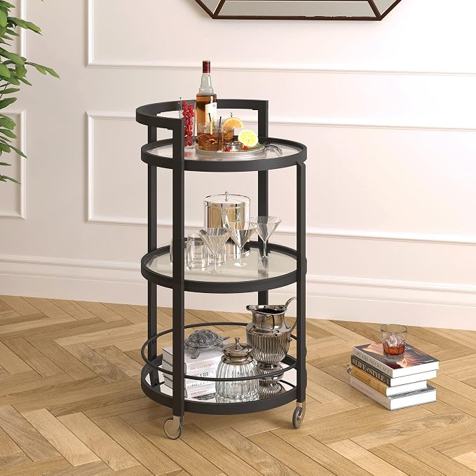 Henn&Hart 21" Modern Round 3-Tier Portable Bar Cart Home Bar Serving Cart - Image 5