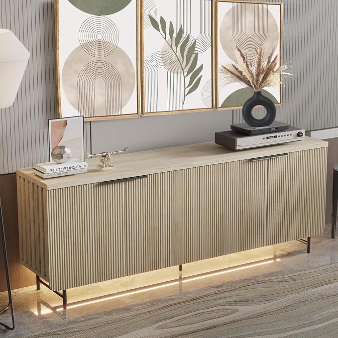 68" Large Fluted Sideboard Buffet Cabinet by SAINTCY