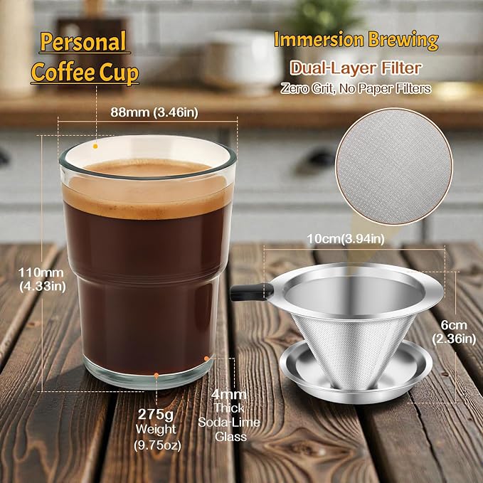 Single Serve Immersion Coffee Maker, Glass Pour Over Coffee Dripper - Image 2