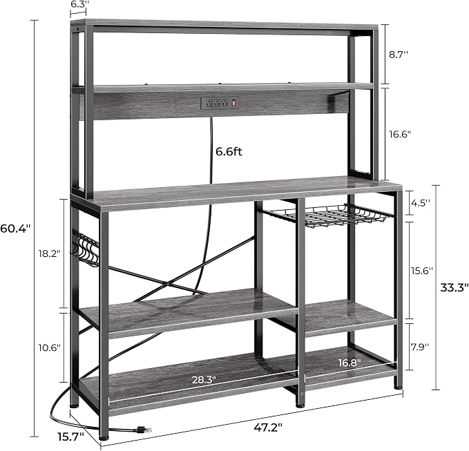 SUPERJARE Bakers Rack with Power Outlet, 47.2 Inches Coffee Bar with 3 - Image 3