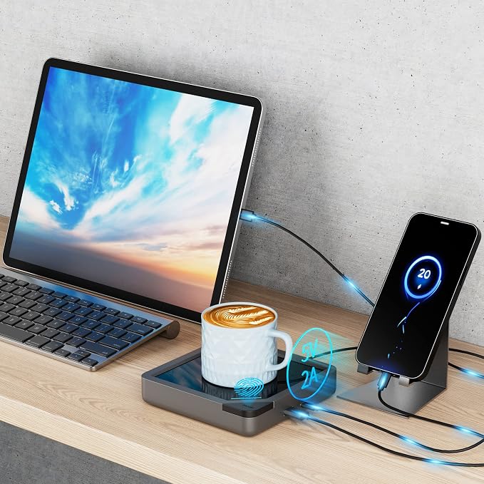 Coffee Mug Warmer with 2 USB Charging Ports: Auto Shut-Off Candle Wax Warmer - Image 2