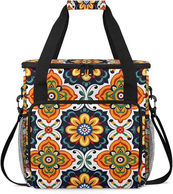 Mexican Art Flowers Coffee Maker Carring Bag, Large Insulated Storage Organizer by Home