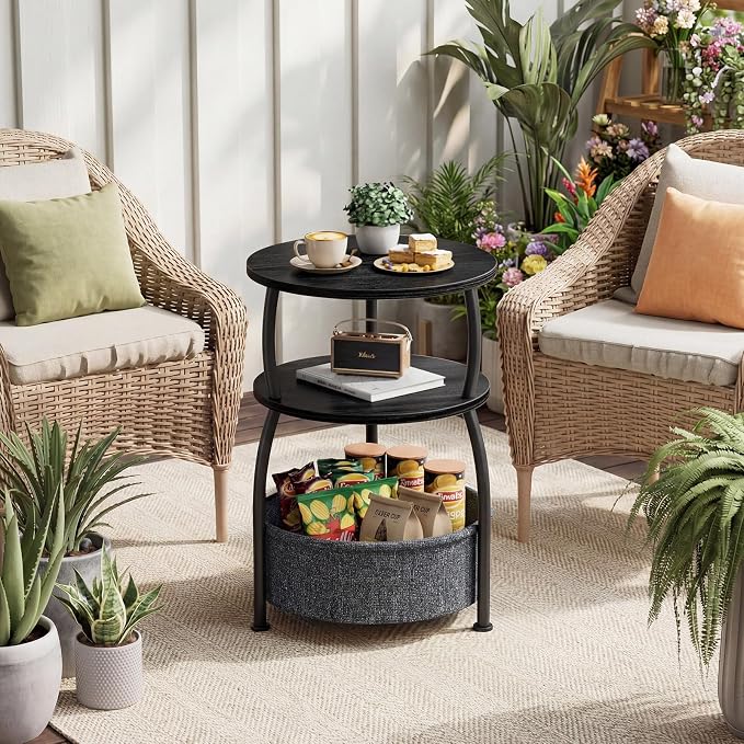 Round Side Table with Storage Basket, End Table Living Room, Bedside Table - Image 8