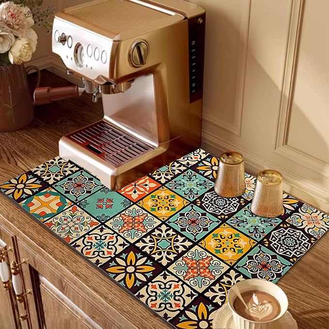 Mandala Boho Dish Drying Mats For Kitchen Counter Dryer Coffee Maker Bar Mat - Image 5