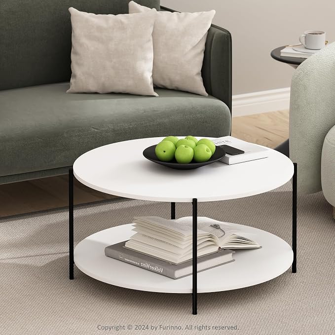 Furinno BESI Coffee Table, 2-Tier Round Modern Coffee Table - Image 2