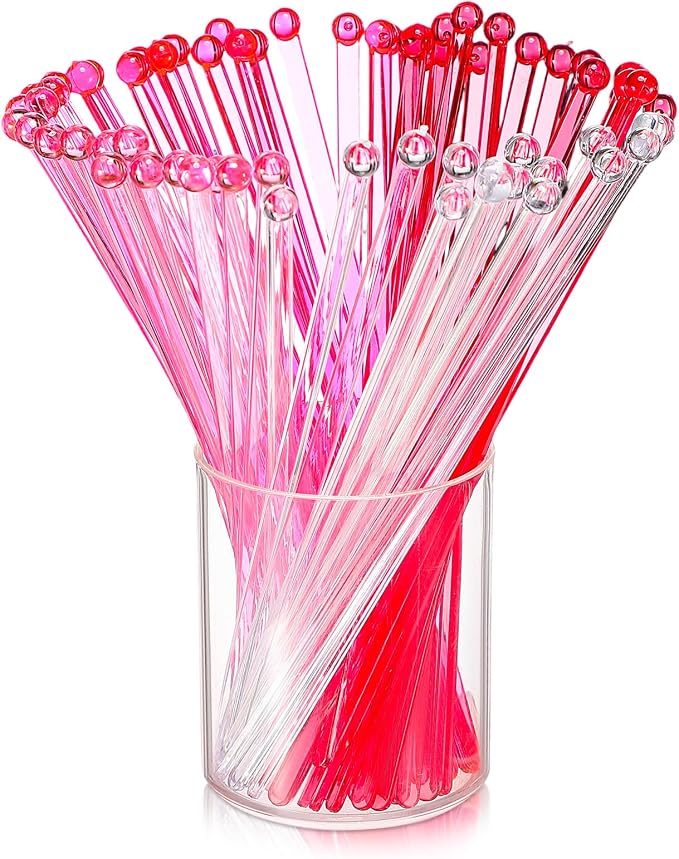 Mudder 100 Pieces Disposable Plastic Round Top Crystal Swizzle Sticks by Mudder