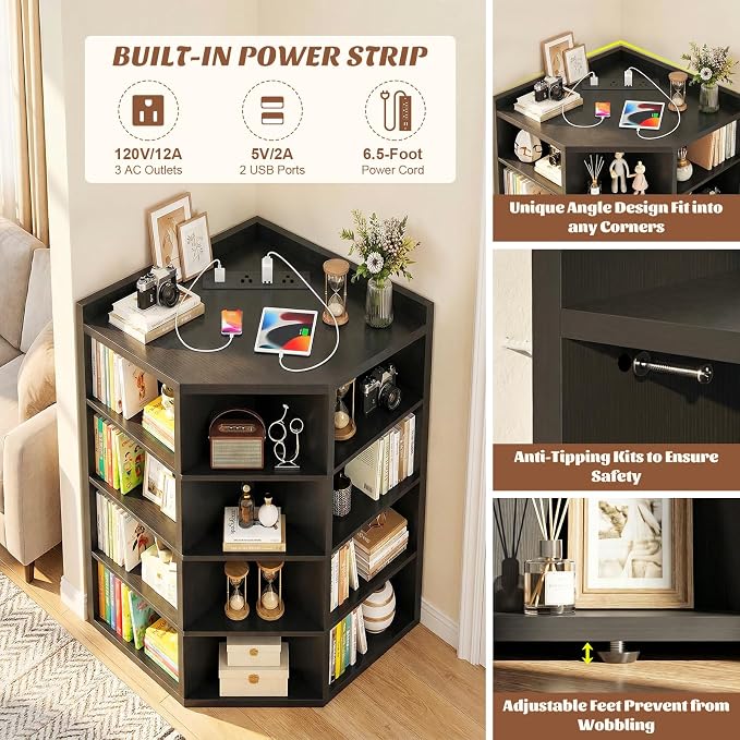 Aheaplus Corner Cabinet, 5-Tier Corner Bookshelf - Image 4