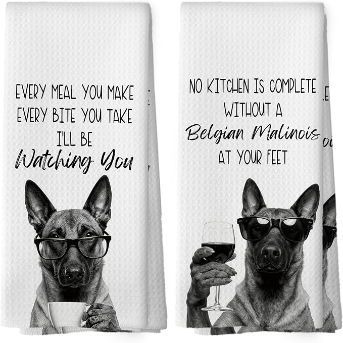 Belgian Malinois Kitchen Towels Set of 2, Dog Kitchen Accessories, Bar Decor by Mcehtle