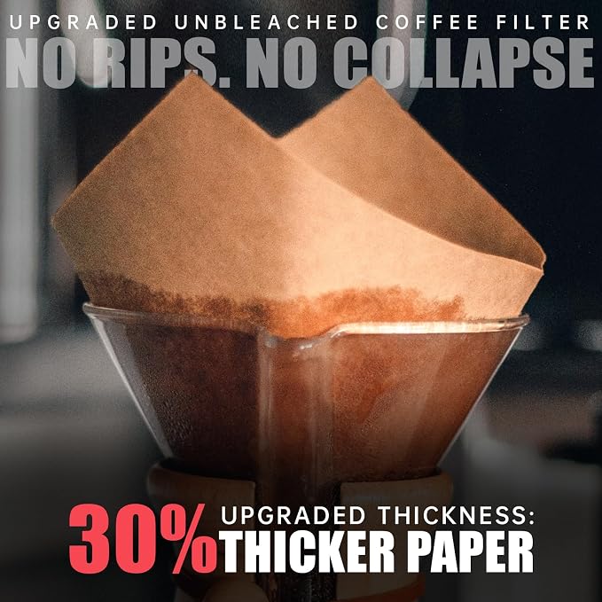 200ct Pre-folded Unbleached Cone Coffee Filters, Upgraded 30% Natural Thicker - Image 2