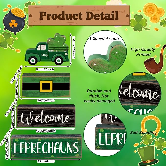 Lineshading 4 Pcs St Patricks Day Table Decor Leprechaun Wooden Stacked Blocks - Image 4