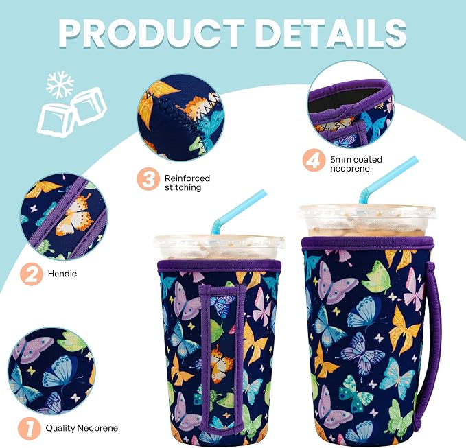 KJQJLY 3 Pack Reusable Iced Coffee Sleeves - Image 3