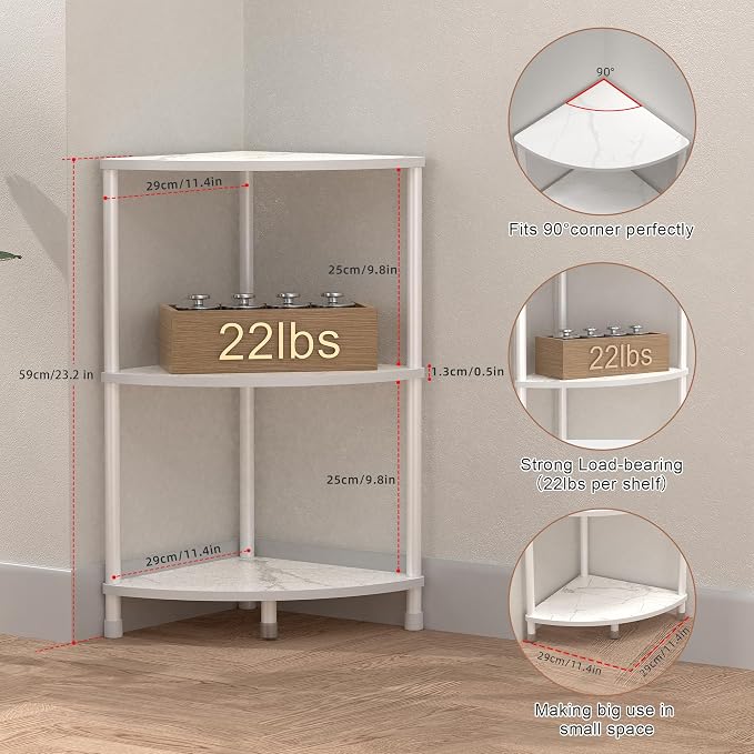 3 Tier Corner Shelf Stand, 23.2" Kitchen Shelf Organizer - Image 2