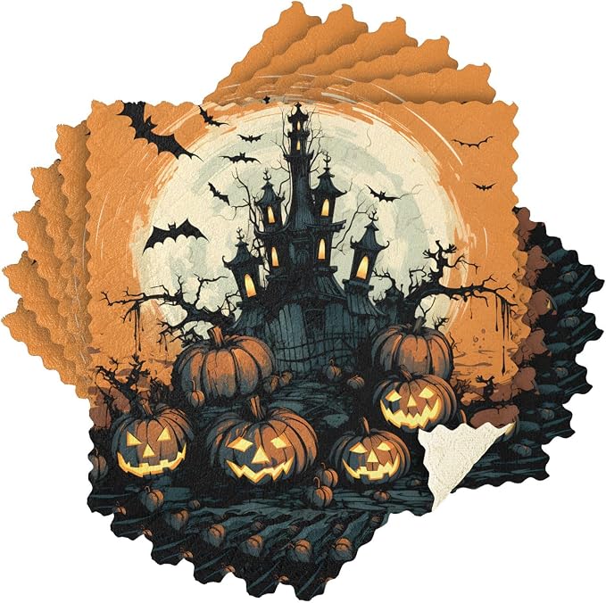 ALAZA Kitchen Towels Halloween Pumpkins Castle Bat4 Dish Towels Multipurpose by ALAZA