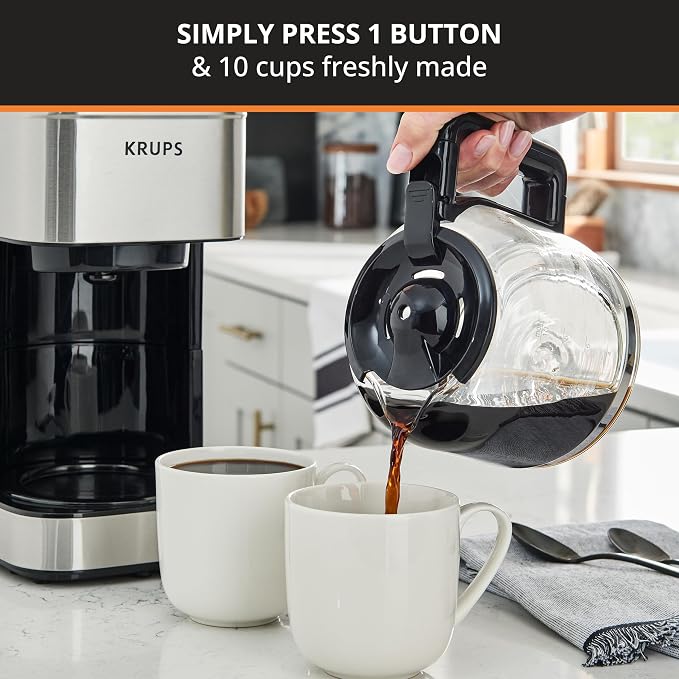 KRUPS Coffee Maker 10 Cups Simply Brew Stainless Steel Drip Coffee Maker - Image 2