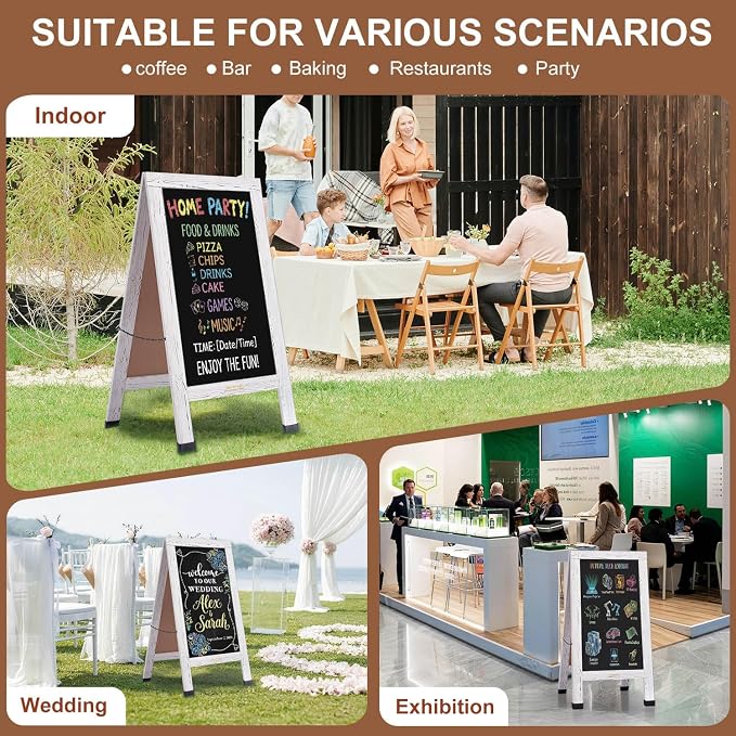 Wood Magnetic A-Frame Chalkboard Signs, Double-Sided Sidewalk Blackboard - Image 7