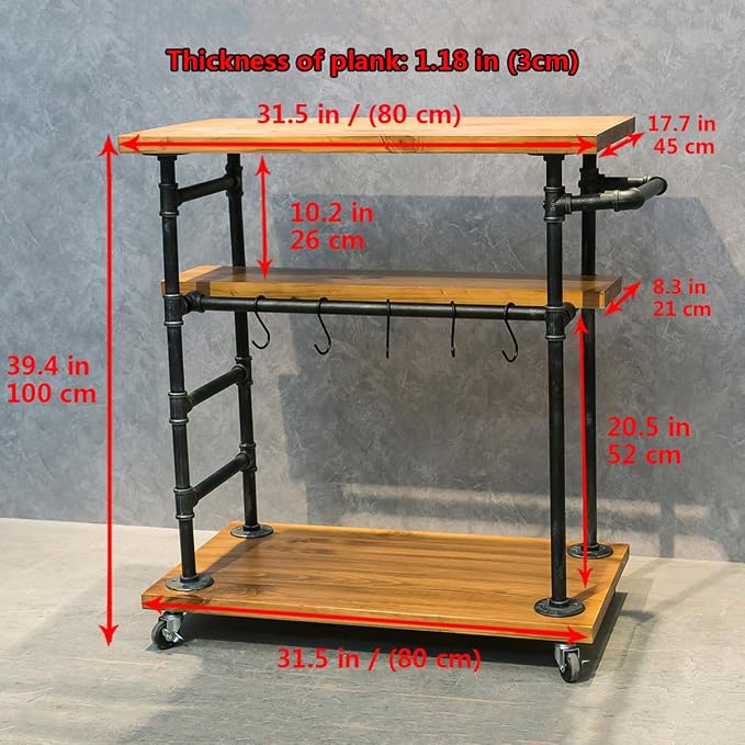 Industrial Portable Kitchen Island on Wheels, Bar Carts - Image 6