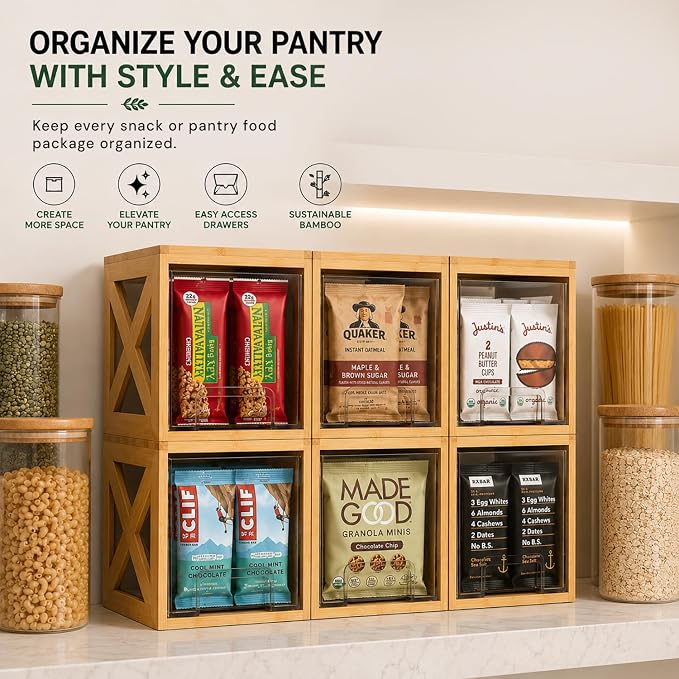 Stackable Bamboo Snack Drawer Organizer – Pull-Out Storage Bins - Image 2