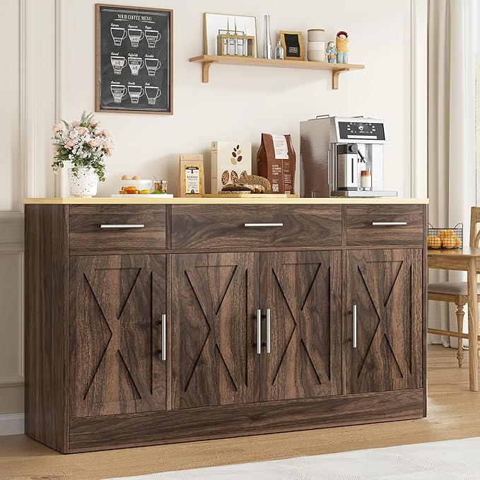 Vongrasig Buffet Cabinet with Drawers, 53” Large Sideboard Buffet Kitchen by Vongrasig