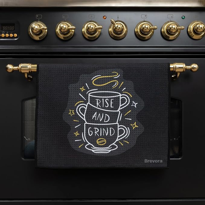 Microfiber Waffle Towels – Set of 2 “Rise & Grind” + “Better Latte Than Never” - Image 4