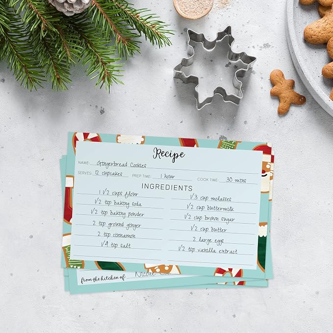 Christmas Cookie Recipe Cards / 50 Double Sided Winter Holiday Blank Recipes - Image 3