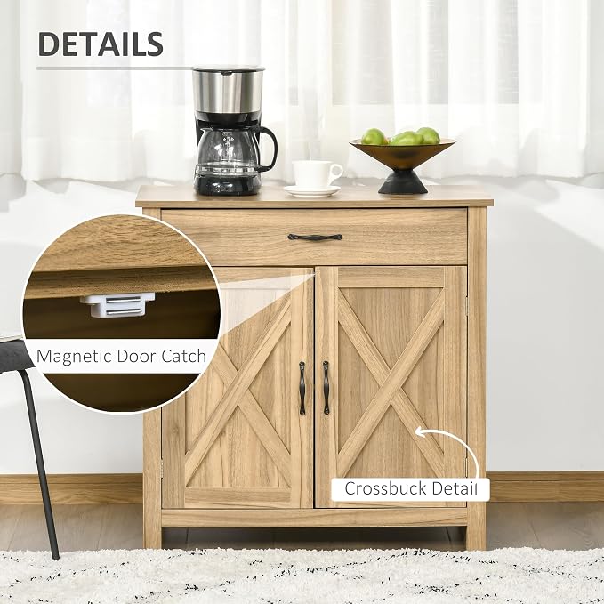 HOMCOM Farmhouse Sideboard Buffet Cabinet, Barn Door Coffee Bar Cabinet - Image 7
